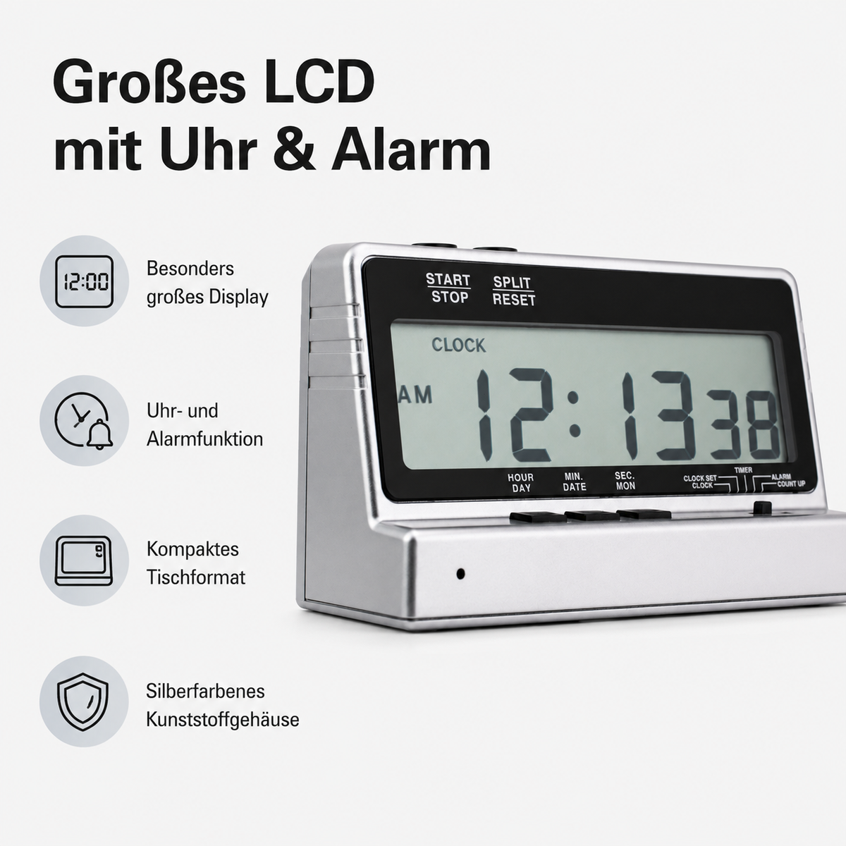 Eurotime Stoppuhr digital 15010, Silber
