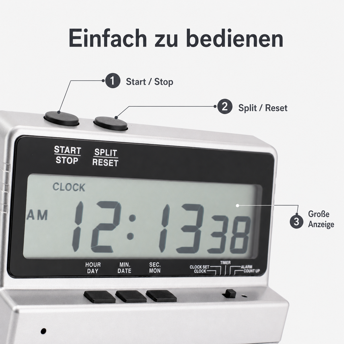 Eurotime Stoppuhr digital 15010, Silber