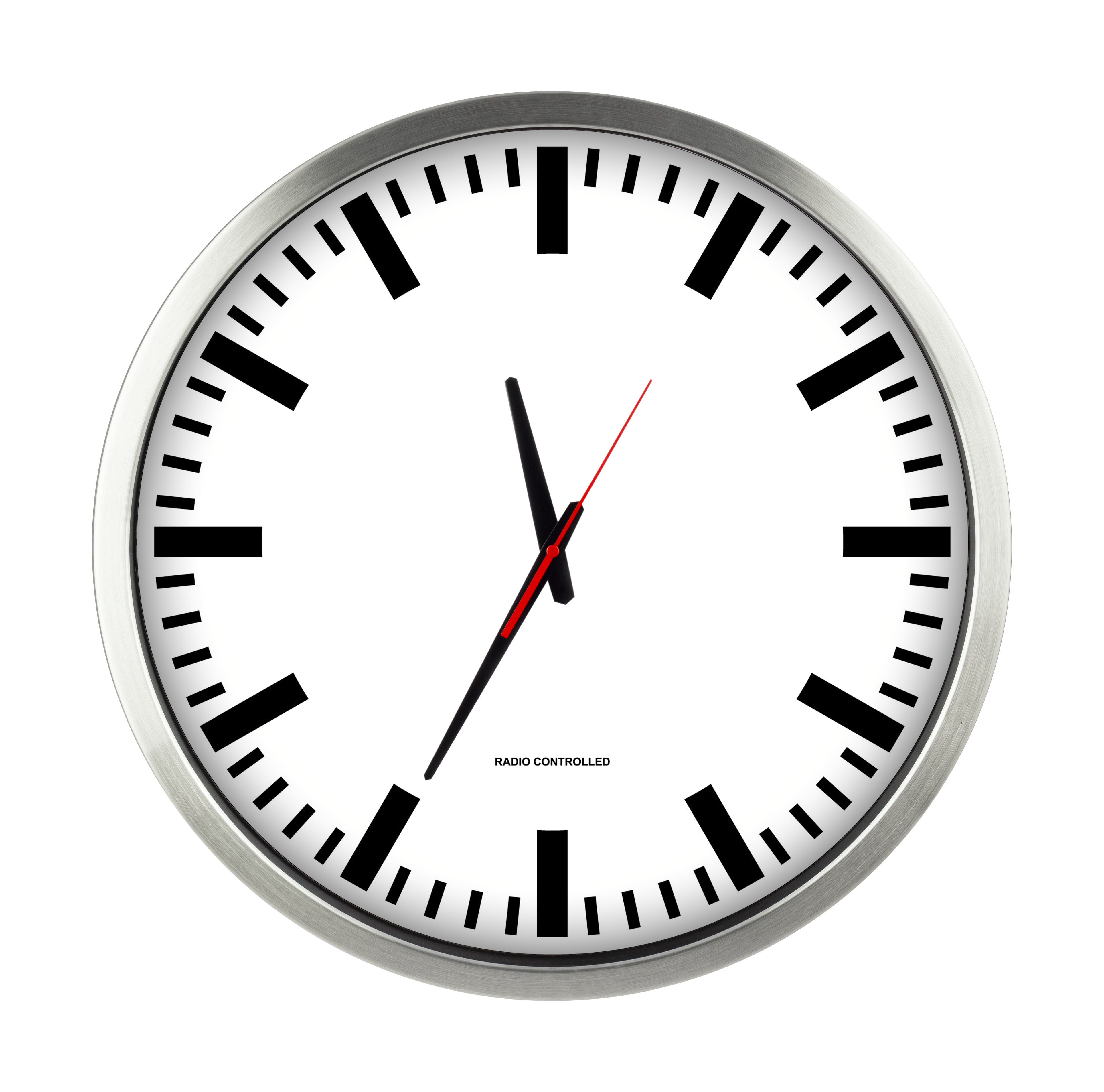 Funkwanduhr im Bahnhofsdesign, 50 cm, Aluminium und Echtglas – 56864
