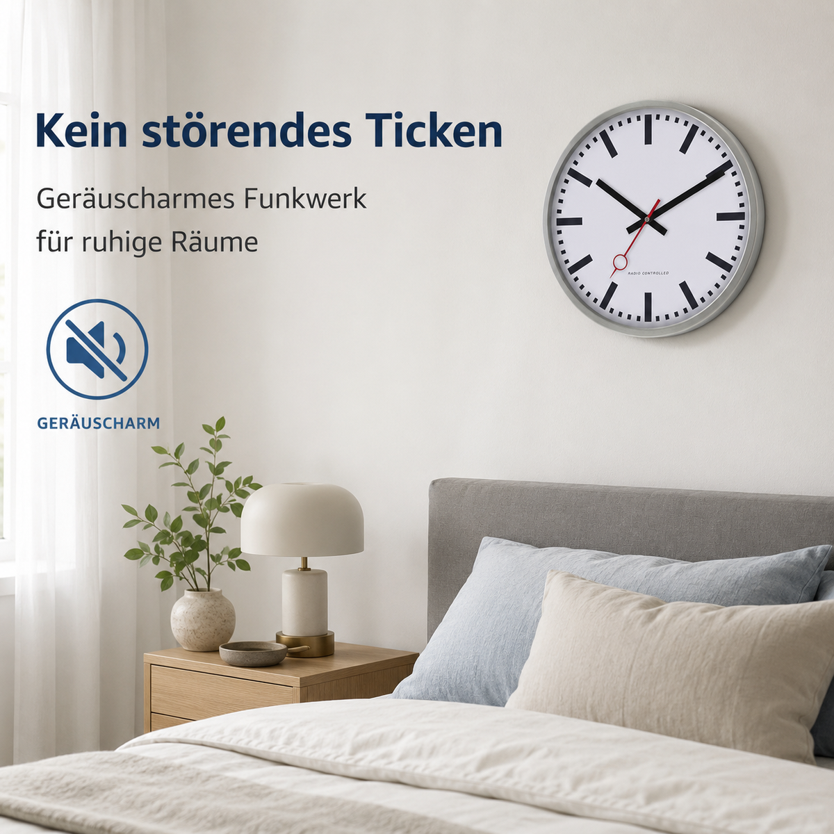 Funkwanduhr im Bahnhofsdesign, 35 cm, Metall und Echtglas - 59530