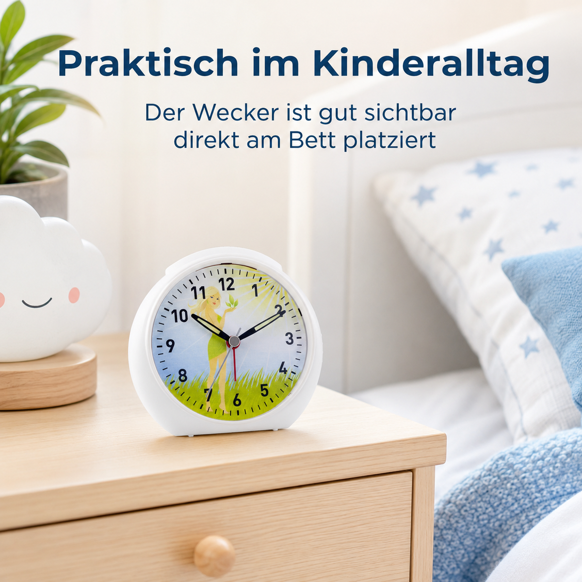 Kinder-Quarzwecker mit Feenmotiv, schleichender Sekunde, Licht & Snooze – 20122
