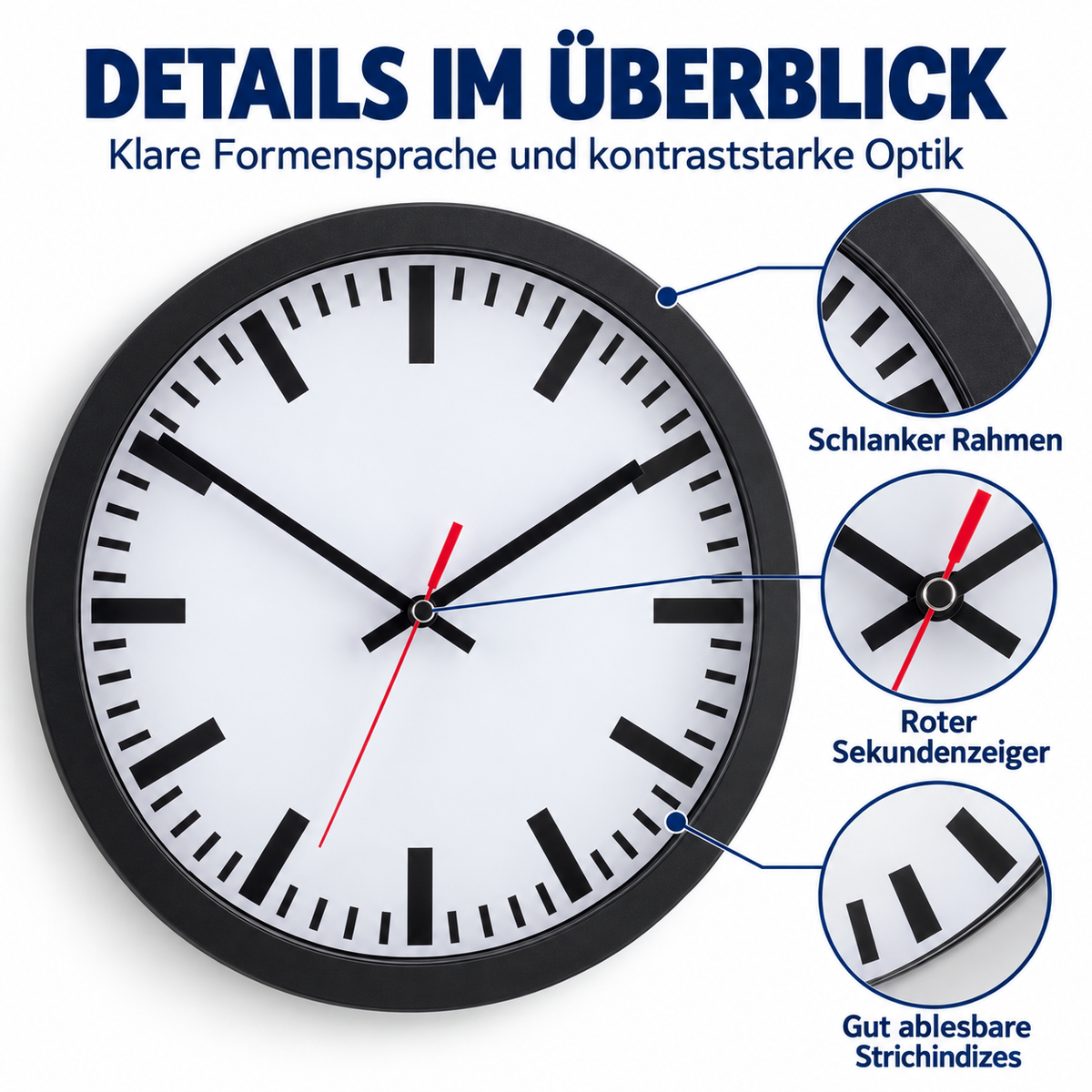 Funkwanduhr im Bahnhofsdesign, 30 cm, Kunststoff und Echtglas – 53830