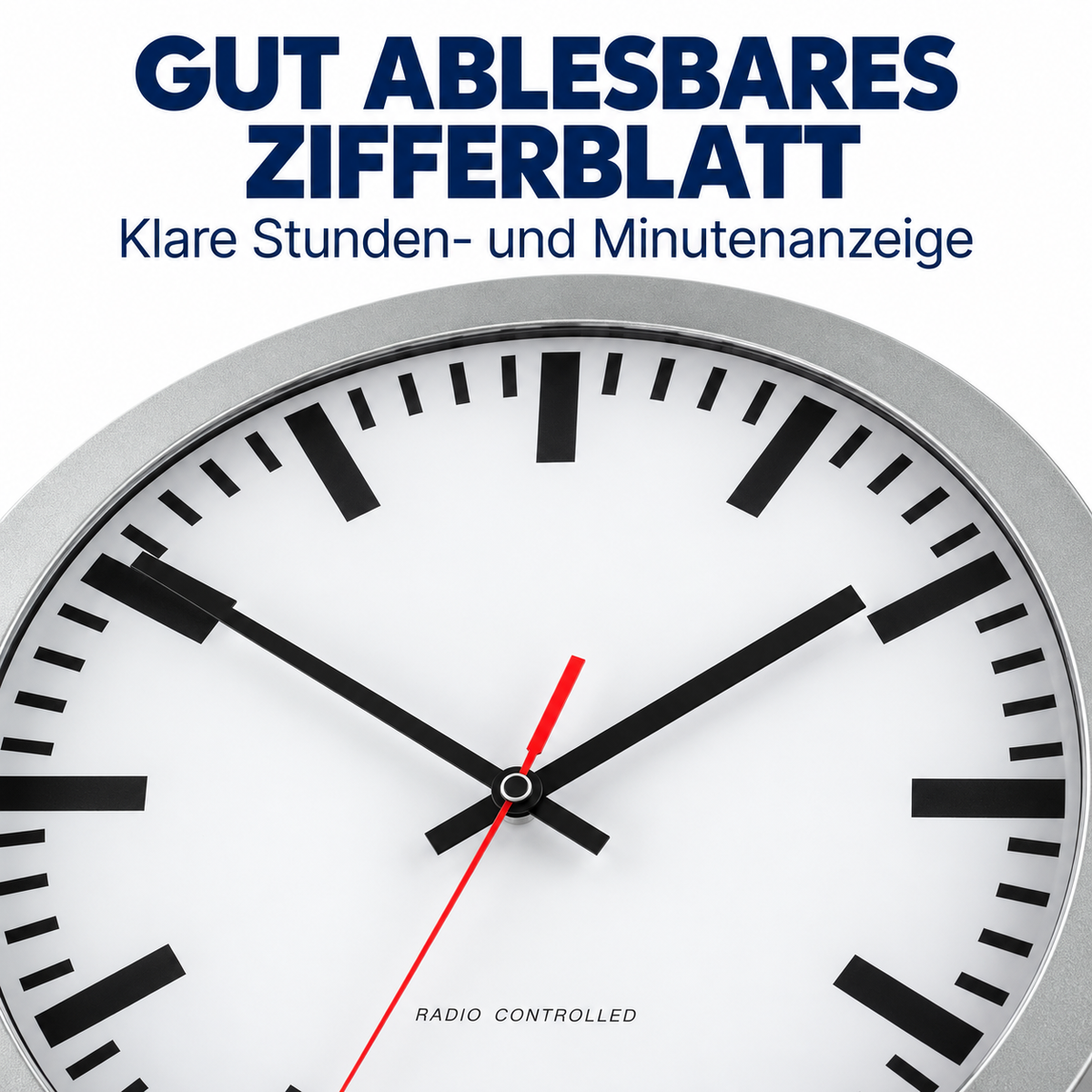 Funkwanduhr im Bahnhofsdesign, 30 cm, Kunststoff und Echtglas – 53830
