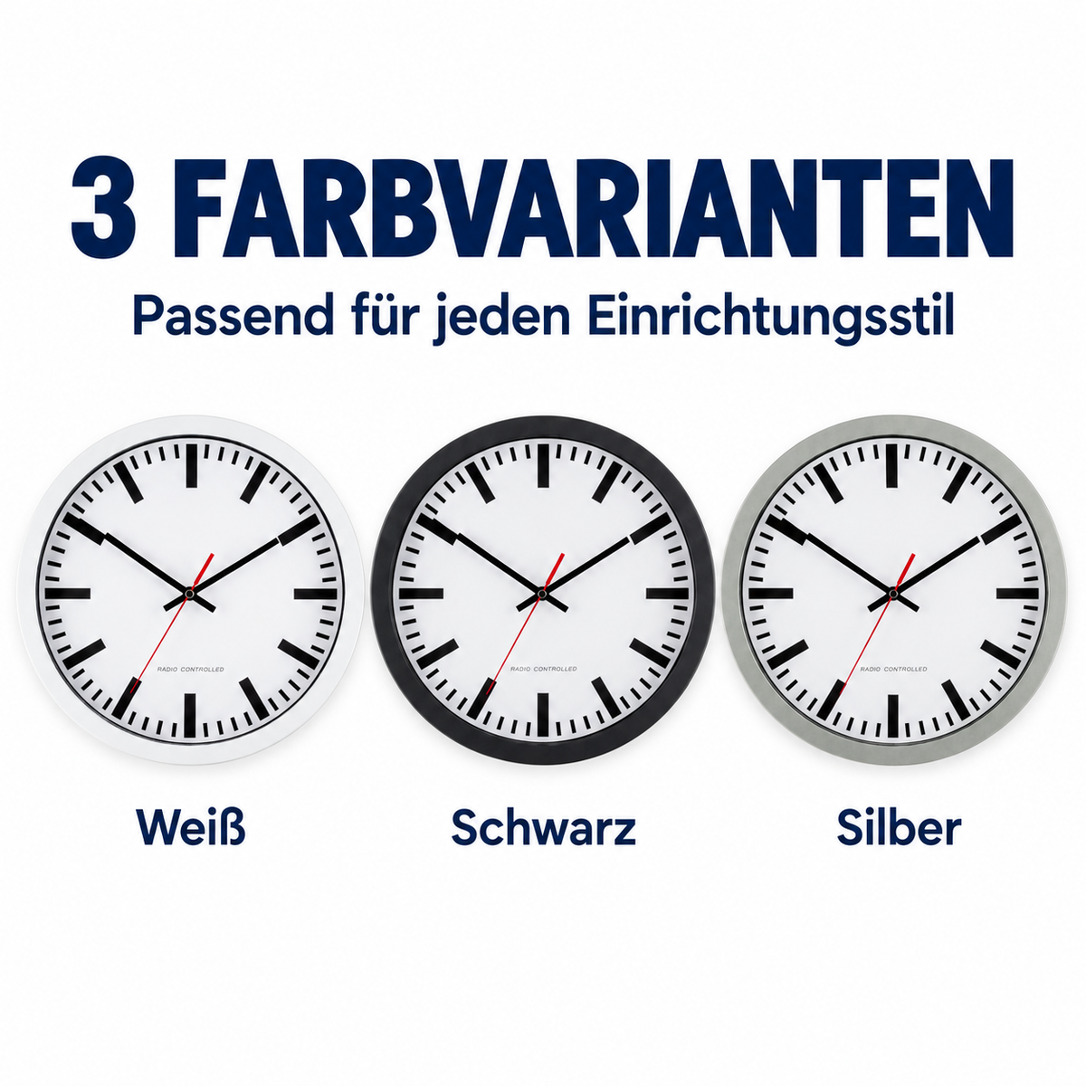 Funkwanduhr im Bahnhofsdesign, 30 cm, Kunststoff und Echtglas – 53830