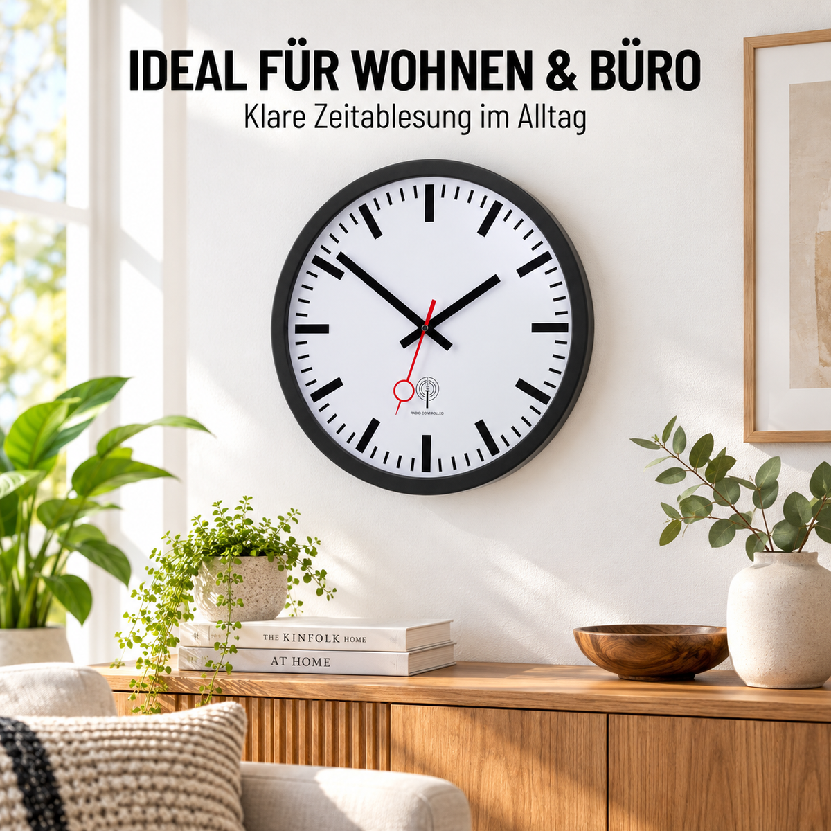 Funkwanduhr im Bahnhofsdesign, 40 cm, Metall und Echtglas – 56861