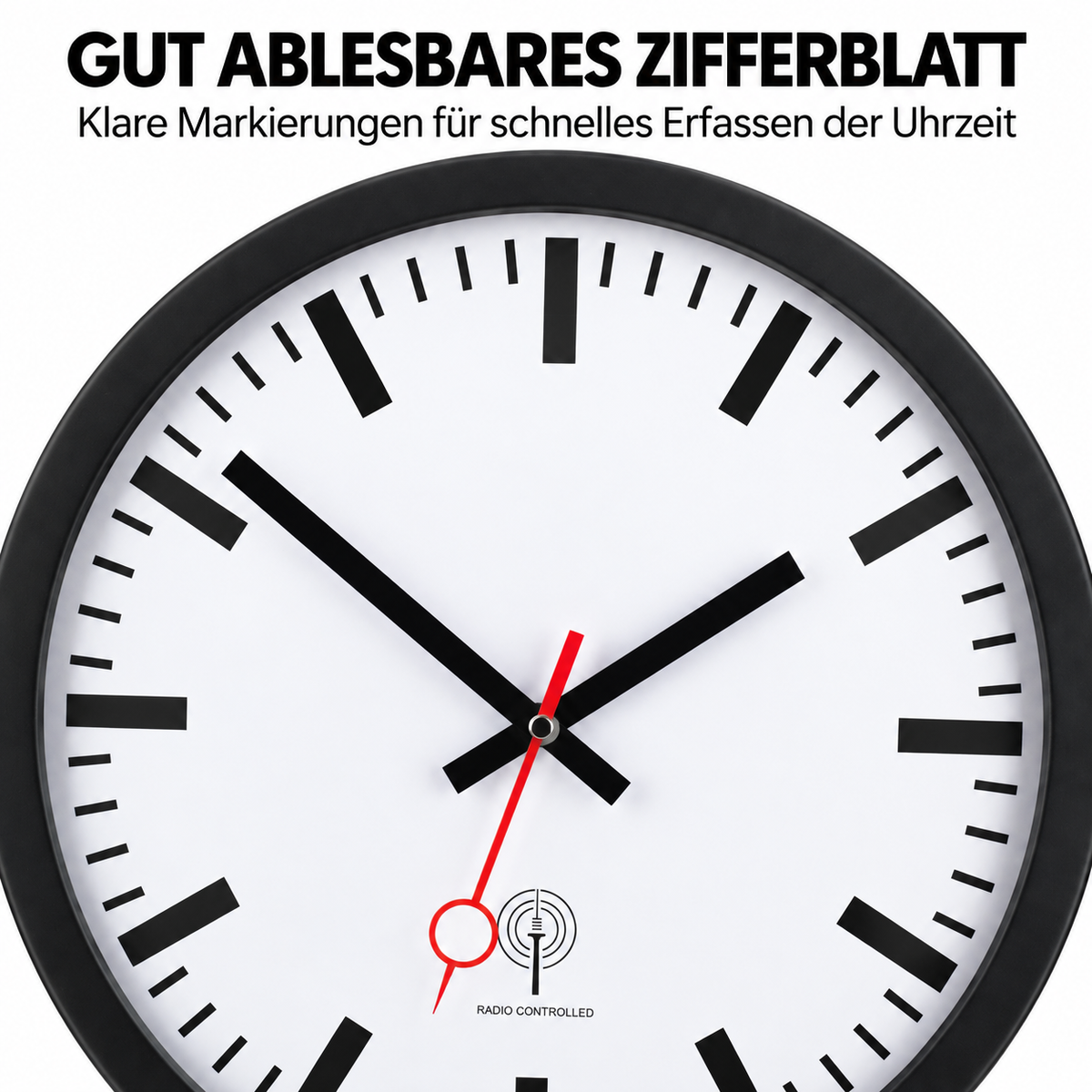 Funkwanduhr im Bahnhofsdesign, 40 cm, Metall und Echtglas – 56861