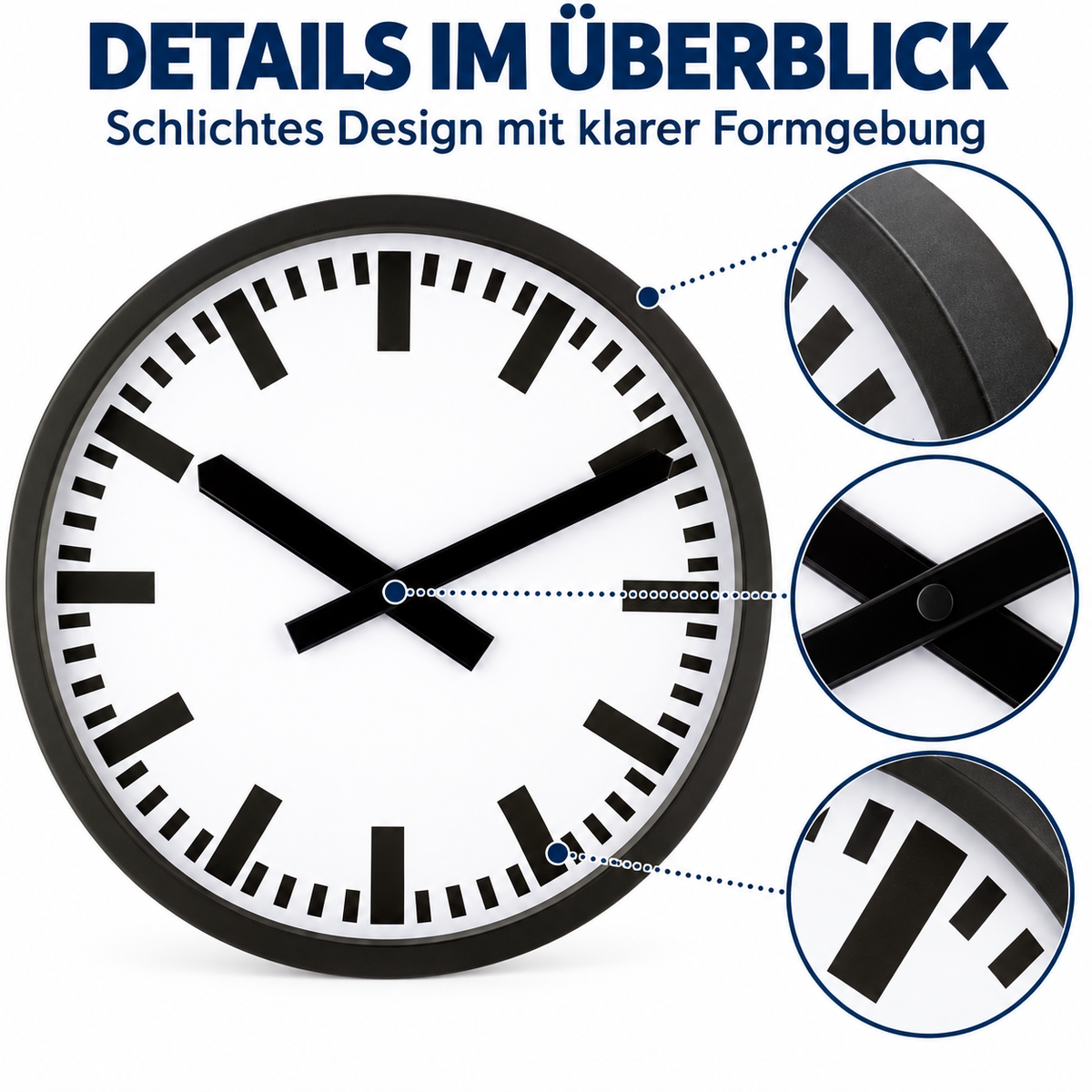 Funkwanduhr im Bahnhofsdesign, 35 cm, Metall und Echtglas – 59540