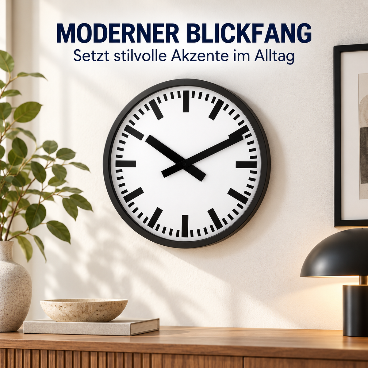 Funkwanduhr im Bahnhofsdesign, 35 cm, Metall und Echtglas – 59540