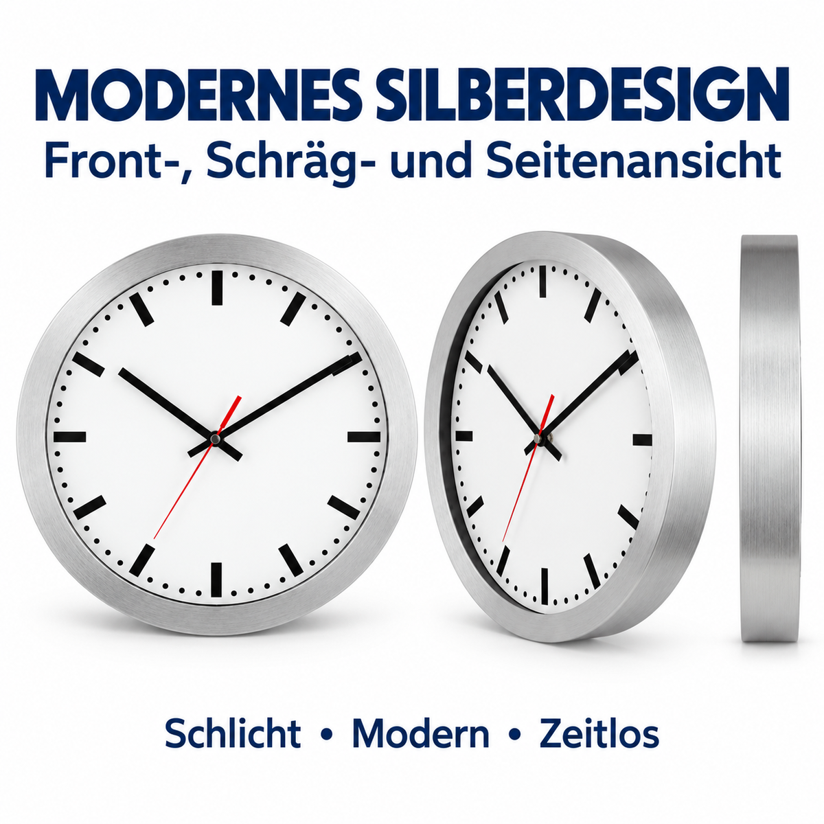 Funkwanduhr im Bahnhofsdesign, 30 cm, Aluminium und Echtglas – 59001