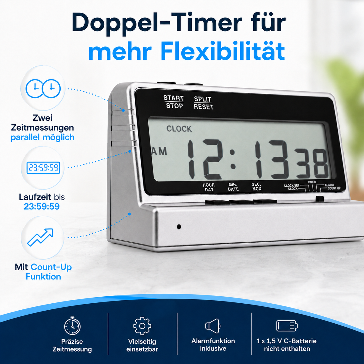 Eurotime Stoppuhr digital 15010, Silber