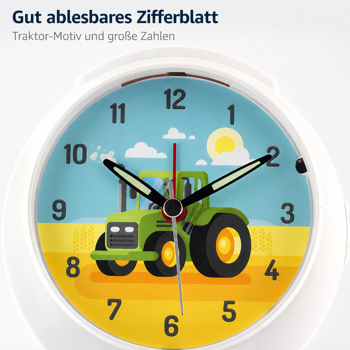 Kinder-Quarzwecker mit Traktormotiv, schleichender Sekunde, Licht & Snooze – 20113
