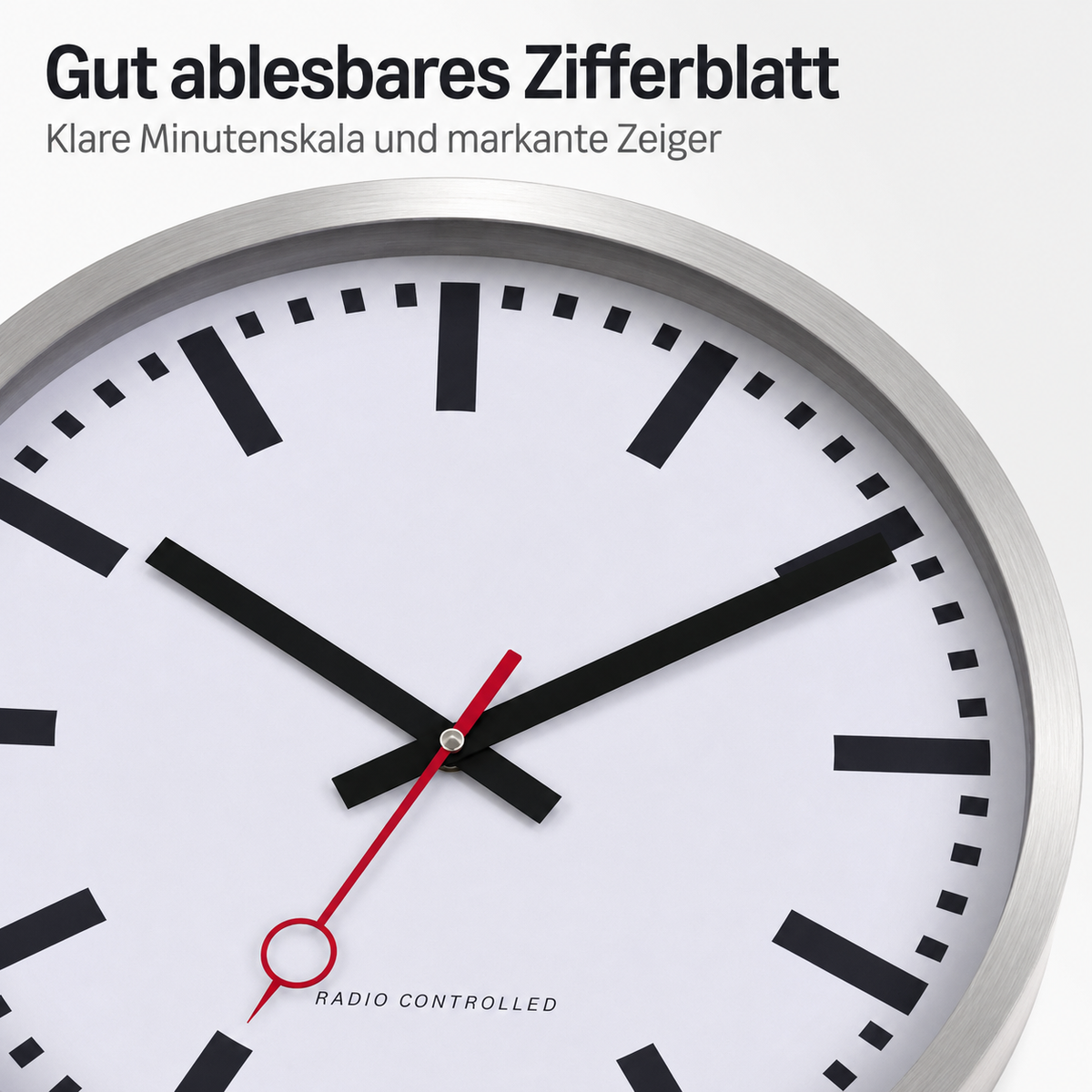 Funkwanduhr im Bahnhofsdesign, 35 cm, Metall und Echtglas - 59530