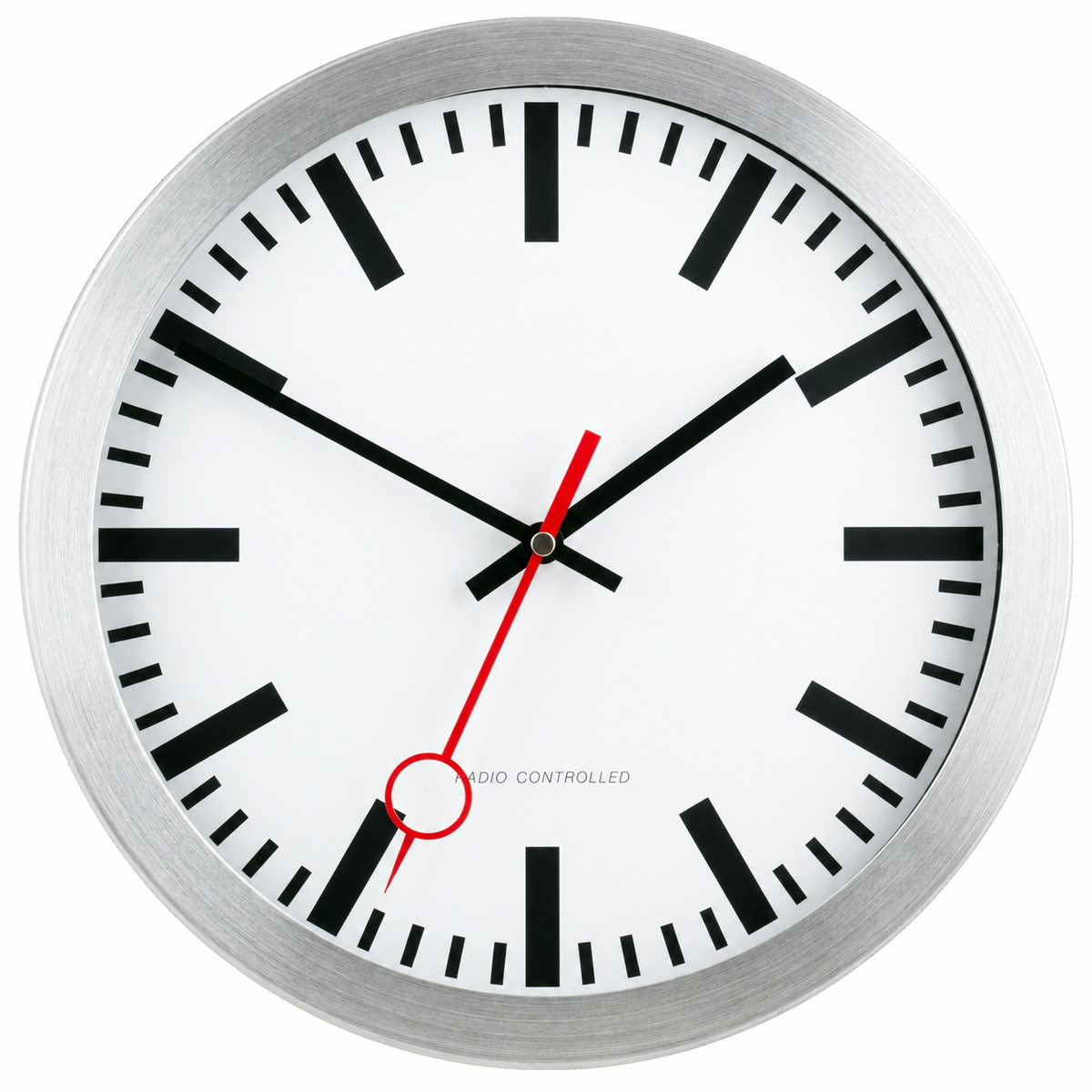Funkwanduhr im Bahnhofsdesign, 30 cm, Aluminium und Echtglas – 59002