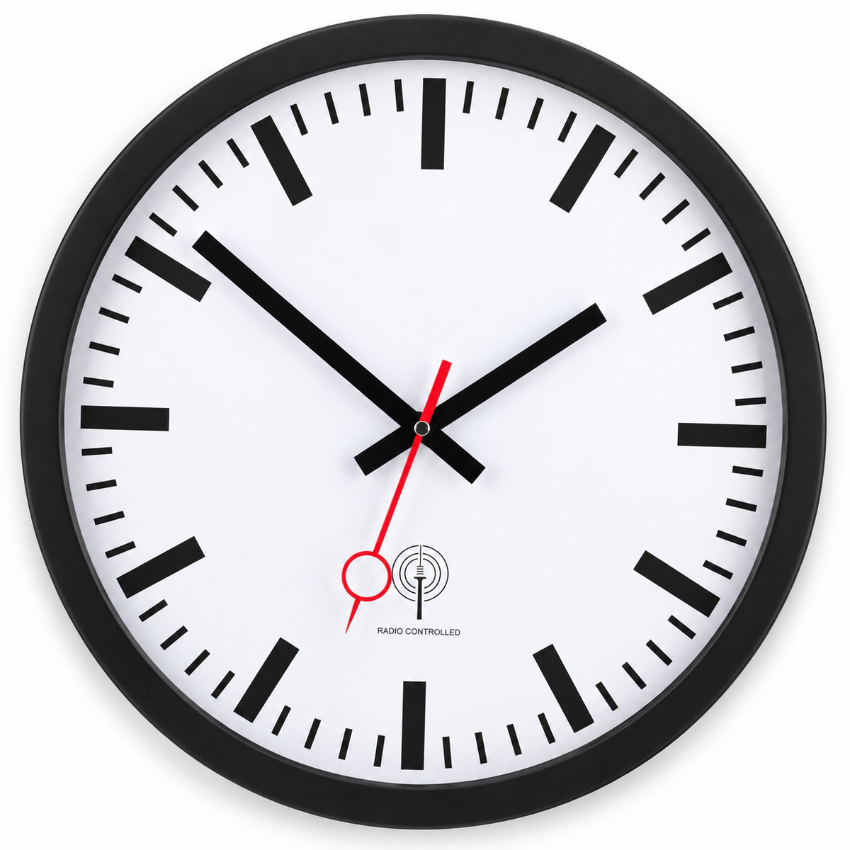 Funkwanduhr im Bahnhofsdesign, 40 cm, Metall und Echtglas – 56861
