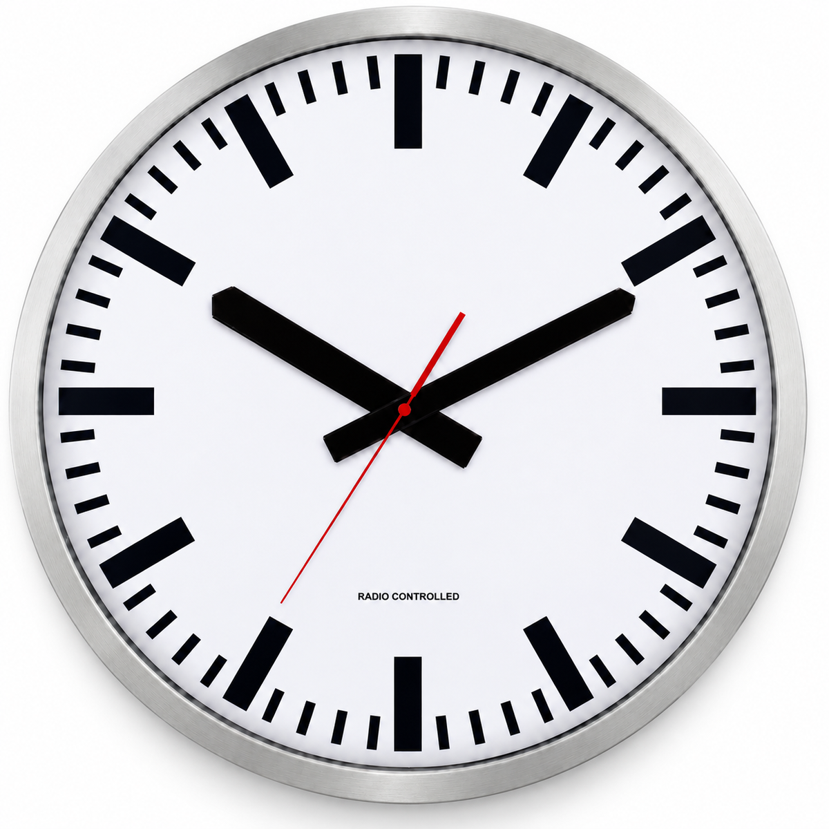 Funkwanduhr im Bahnhofsdesign, 50 cm, Aluminium und Echtglas – 56865