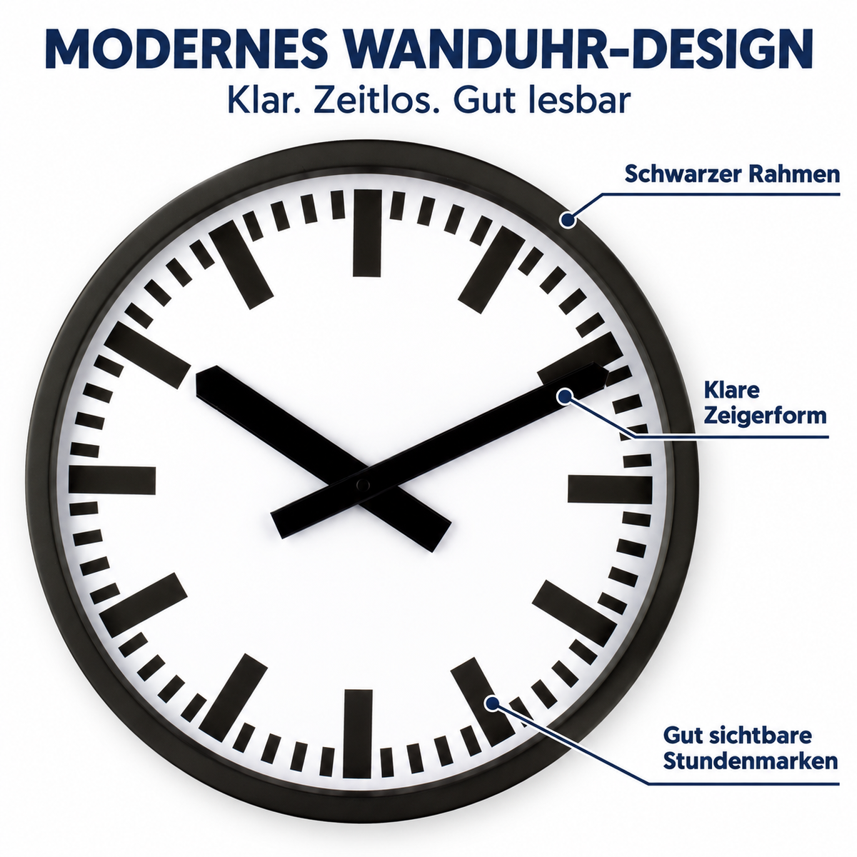 Funkwanduhr im Bahnhofsdesign, 35 cm, Metall und Echtglas – 59540