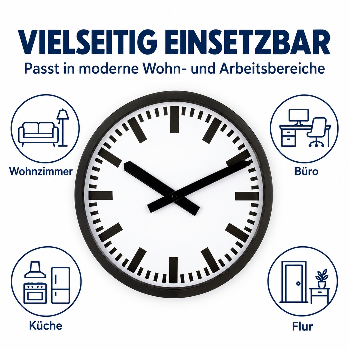 Funkwanduhr im Bahnhofsdesign, 35 cm, Metall und Echtglas – 59540