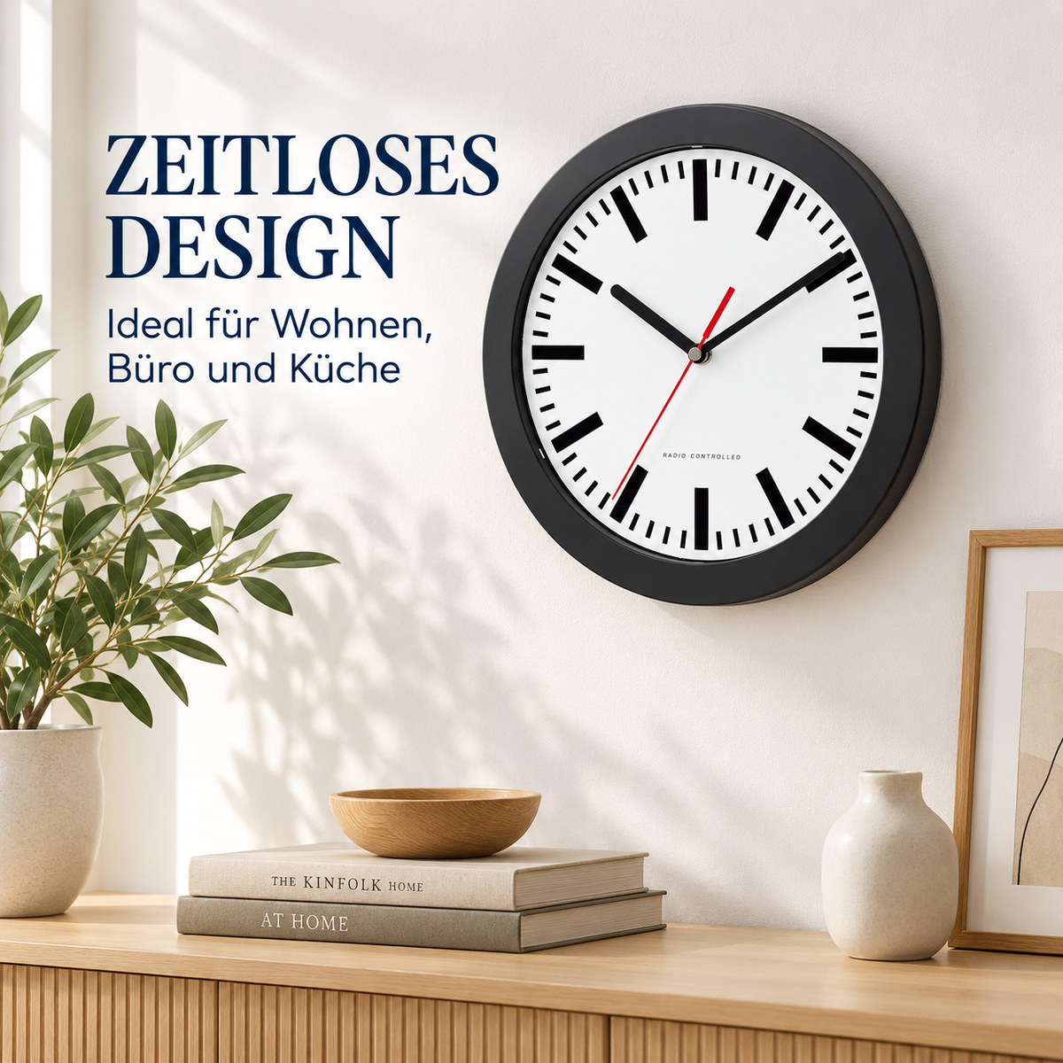 Funkwanduhr im Bahnhofsdesign, 25 cm, Schwarz – 53851