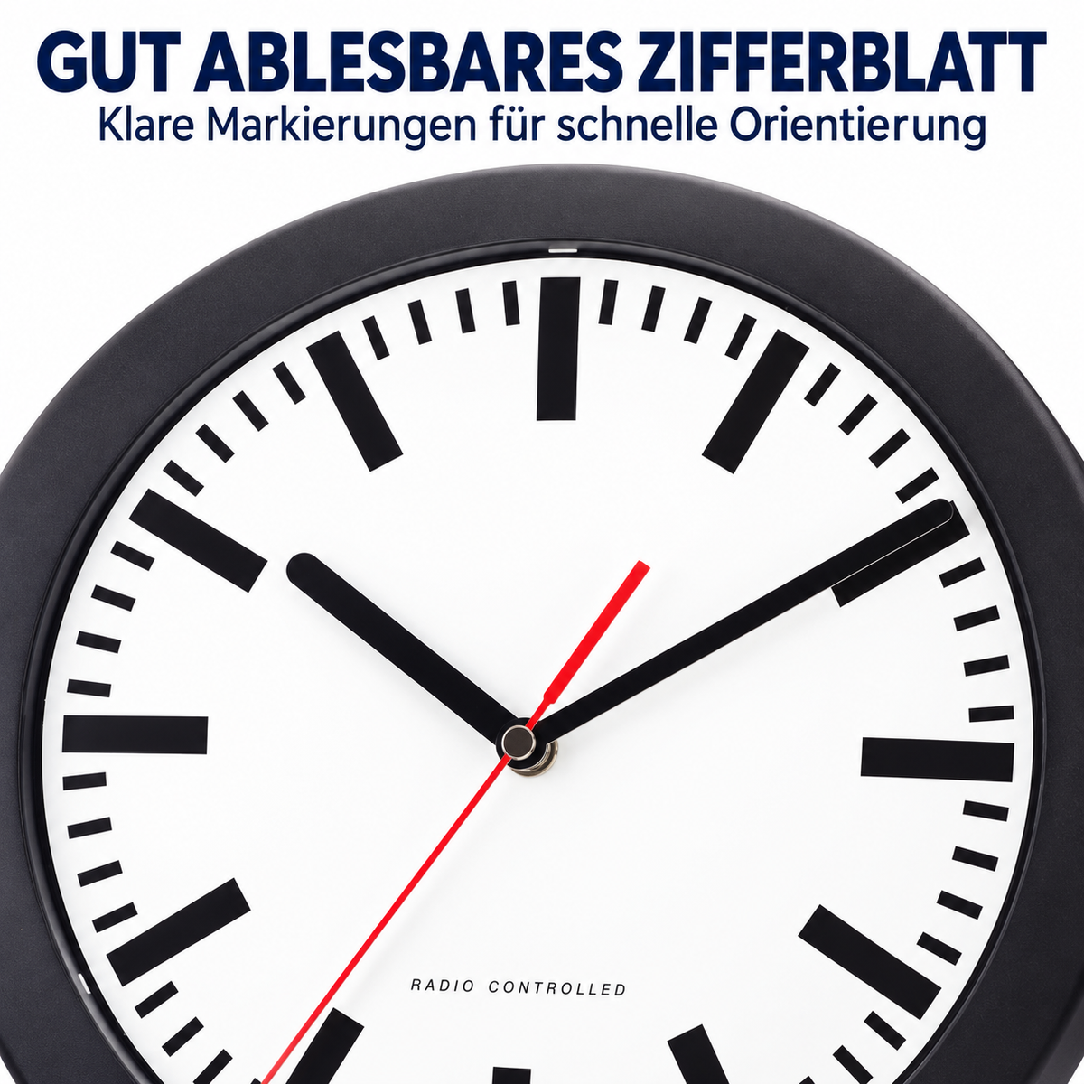 Funkwanduhr im Bahnhofsdesign, 25 cm, Schwarz – 53851