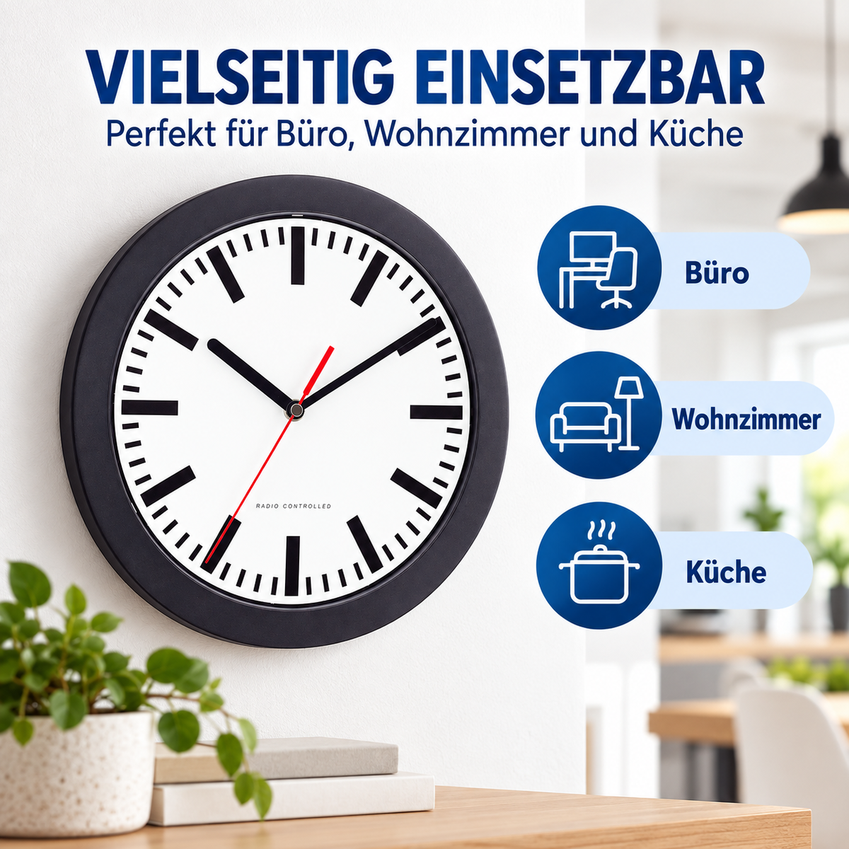 Funkwanduhr im Bahnhofsdesign, 25 cm, Schwarz – 53851