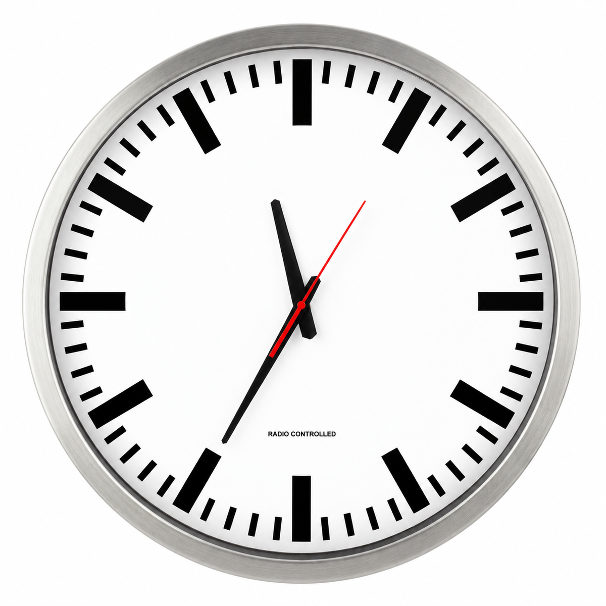 Funkwanduhr im Bahnhofsdesign, 50 cm, Aluminium und Echtglas – 56864