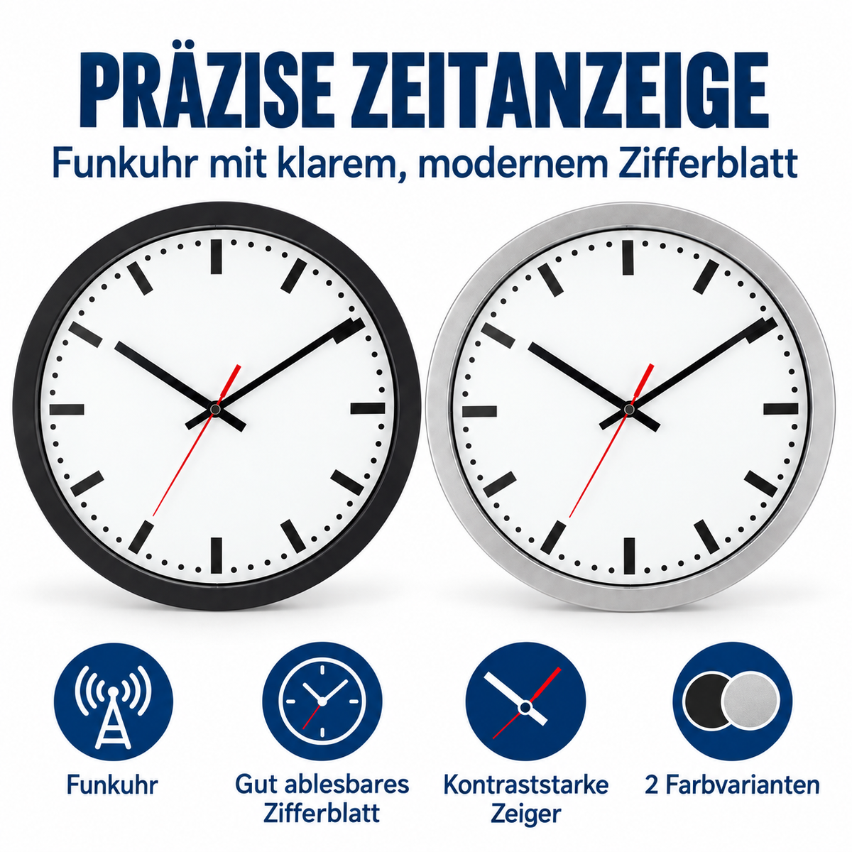 Funkwanduhr im Bahnhofsdesign, 30 cm, Kunststoff und Echtglas – 53001