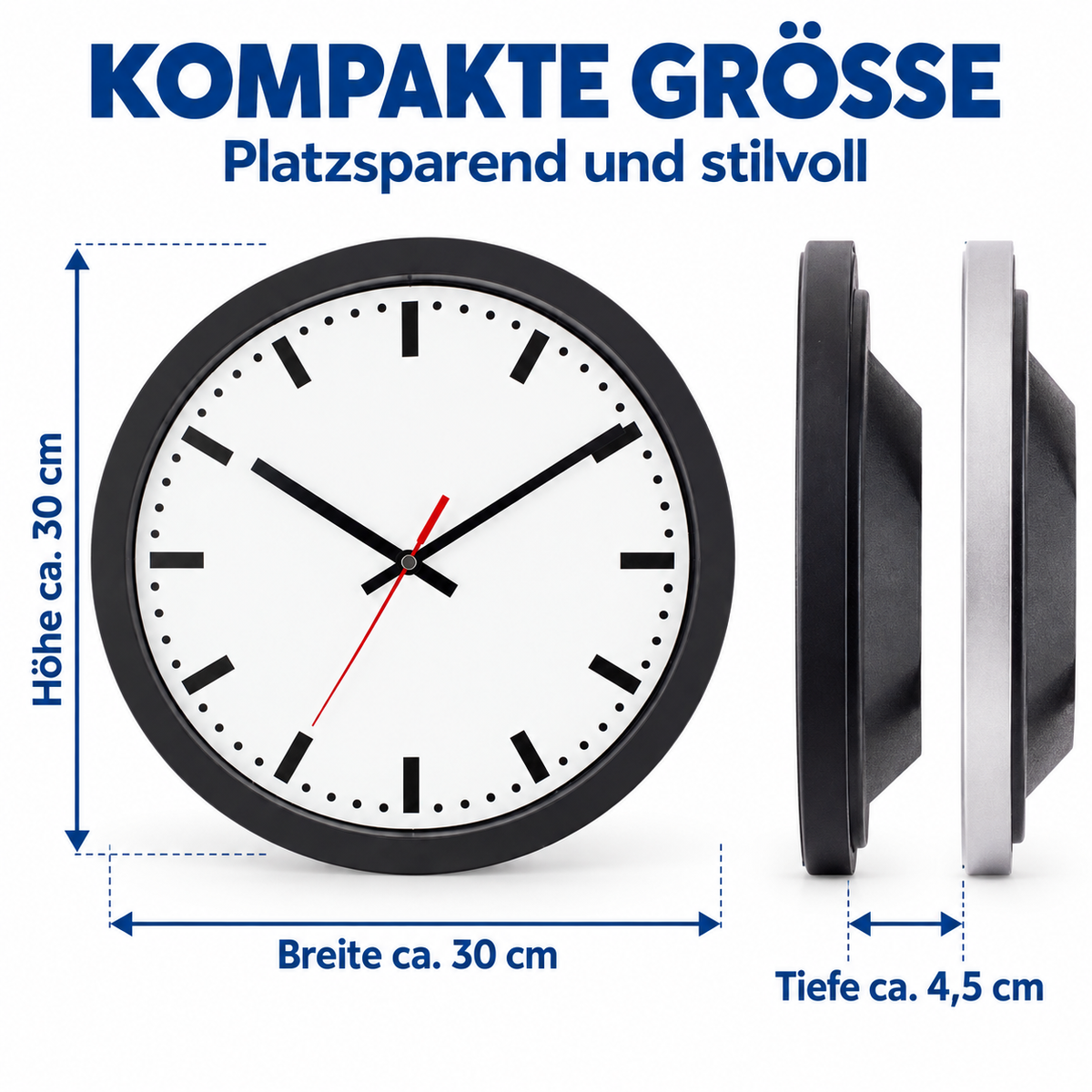 Funkwanduhr im Bahnhofsdesign, 30 cm, Kunststoff und Echtglas – 53001