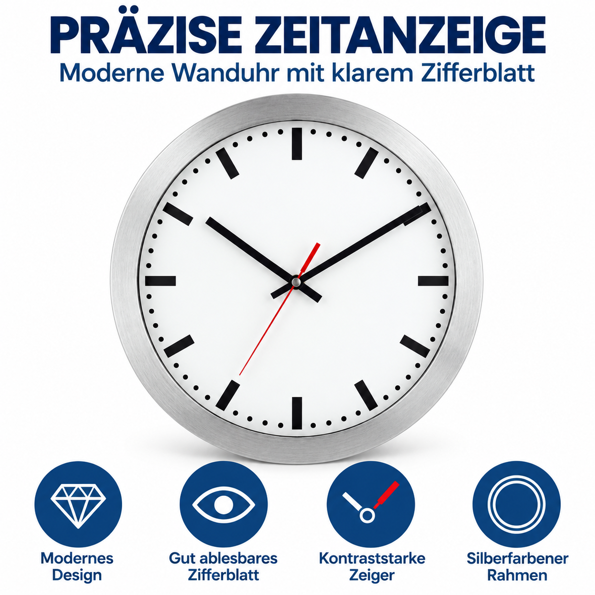 Funkwanduhr im Bahnhofsdesign, 30 cm, Aluminium und Echtglas – 59001