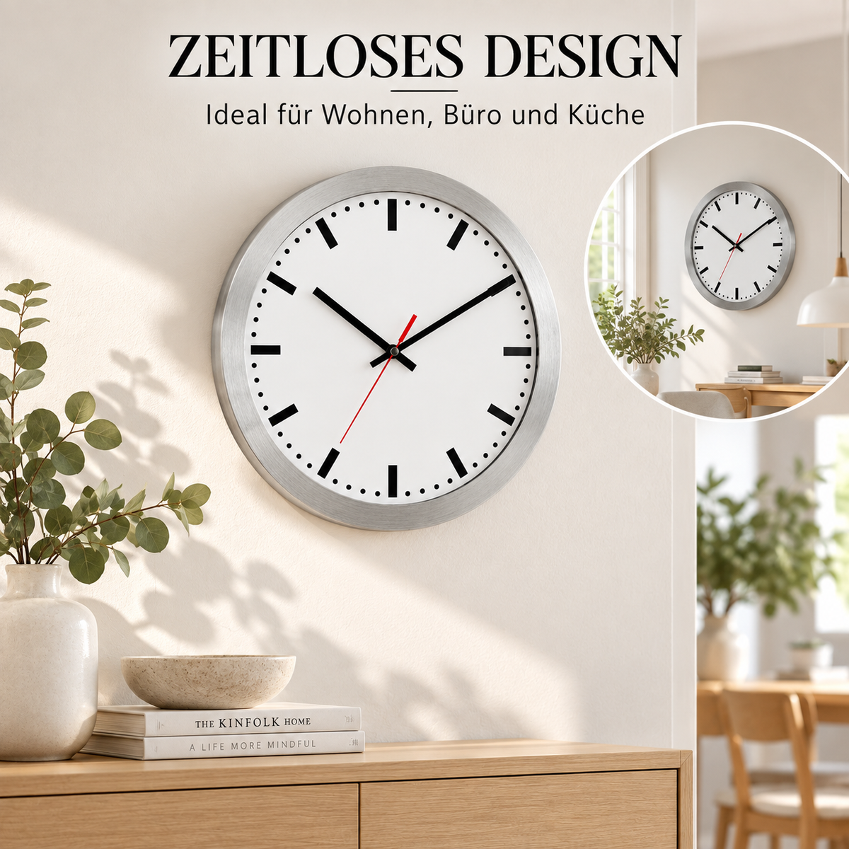 Funkwanduhr im Bahnhofsdesign, 30 cm, Aluminium und Echtglas – 59001