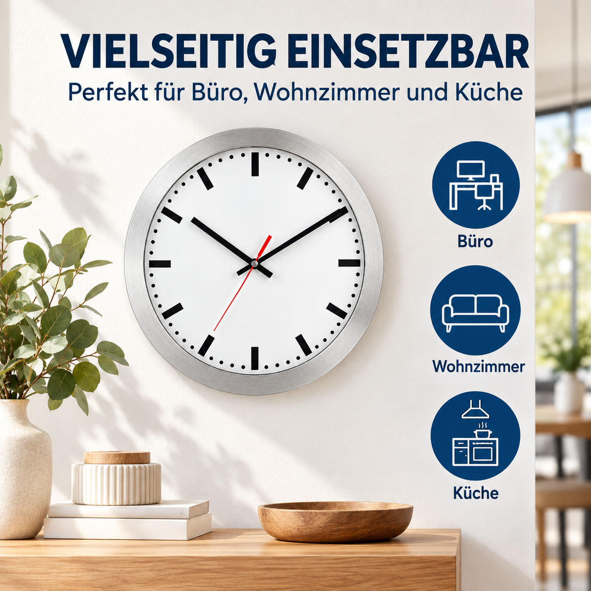 Funkwanduhr im Bahnhofsdesign, 30 cm, Aluminium und Echtglas – 59001